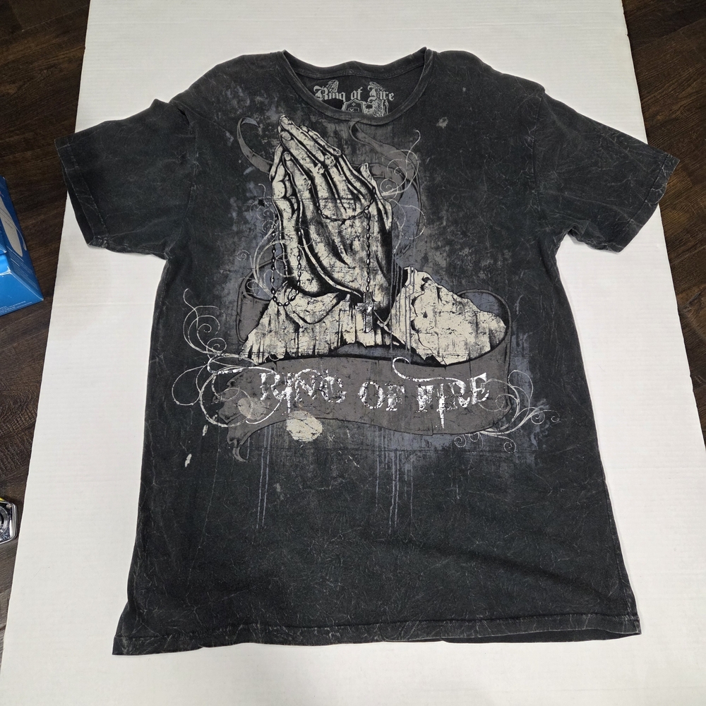 Ring of Fire Charcoal Graphic Tee Vintage Y2k Affliction Buckle Mens